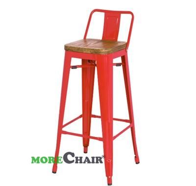Ghế bar Tolix tựa thấp mặt gỗ TL-06 màu đỏ